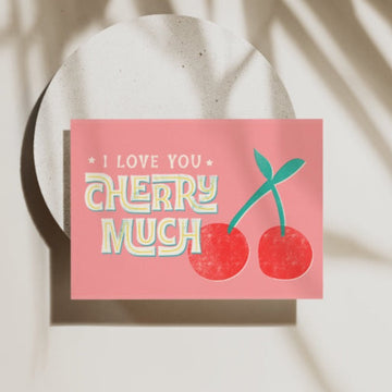 Peggy Press Co[product_name]This retro Valentine's Day card features a punny, playful design with a vintage cherry motif, along with the words "Love You Cherry Much" in bold, playful typography. The card is made of high-quality paper stock and comes with a matching envelope. The inside of the card is blank, allowing you to personalise your message to your loved one. This card is perfect for anyone who loves retro or vintage designs and wants to express their love in a playful and cherry fun way!