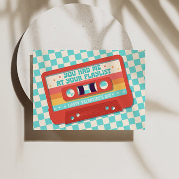 Peggy Press Co[product_name]Nothing makes a heart more gooey than a personalised playlist 🥰 This adorable retro cassette music Valentine's day card is the perfect way to express your love and affection to that special someone in your life! The card features a cute illustration of a retro cassette tape, paired with retro typography. Inside, there's plenty of room to write a heartfelt message (or even list out your own special playlist). The card is made from high-quality paper and comes with a ma